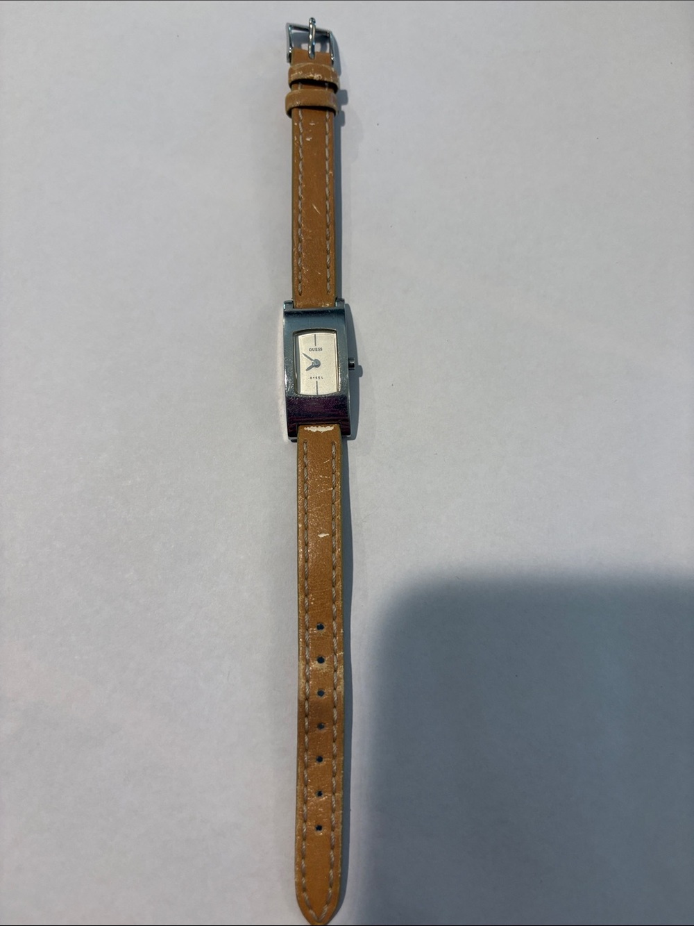 Guess Leather Strap Rectangular Wristwatch - Brown